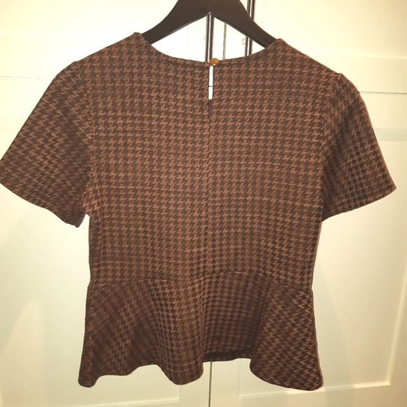 New Brown Houndstooth Peplum Top - Picture 3 of 8